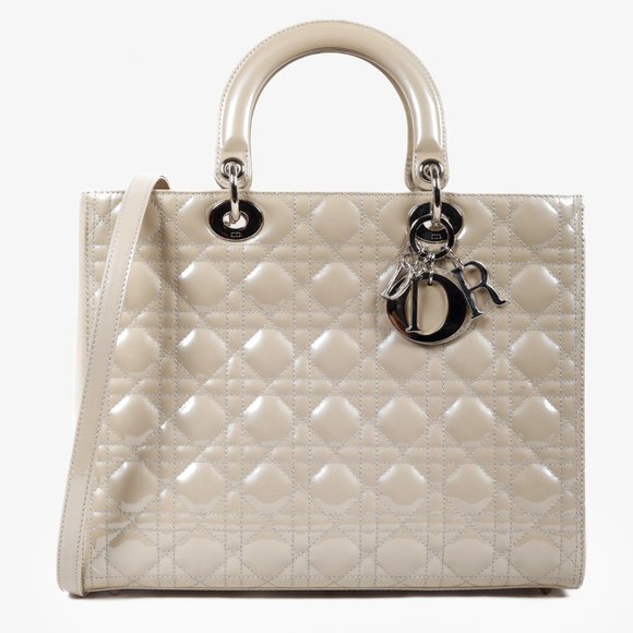 Christian Dior Large Pearl Taupe Patent Leather Lady Dior - Picture 2 of 14